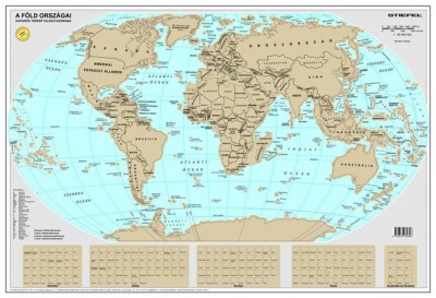 Kaparós Világtérkép, 84x57 cm, STIEFEL, A Föld országai, arany bevonat